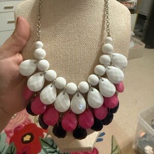 Elegant White, Pink, and Black Teardrop Necklace